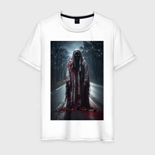 Мужская футболка из хлопка с принтом Призрак на дороге, вид спереди №1