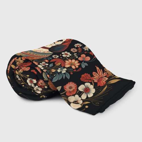 Плед 3D с принтом Бассет-хаунд в стиле Фолк Арт, фото на моделе #1