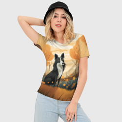 Женская футболка 3D Slim Бордер-колли в стиле Фолк Арт - фото 2