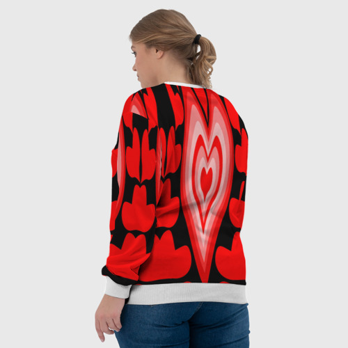 Женский свитшот 3D Сердечки с красными узорами, цвет 3D печать - фото 7