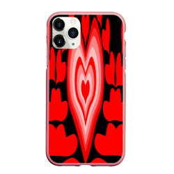 Чехол для iPhone 11 Pro Max матовый Сердечки с красными узорами