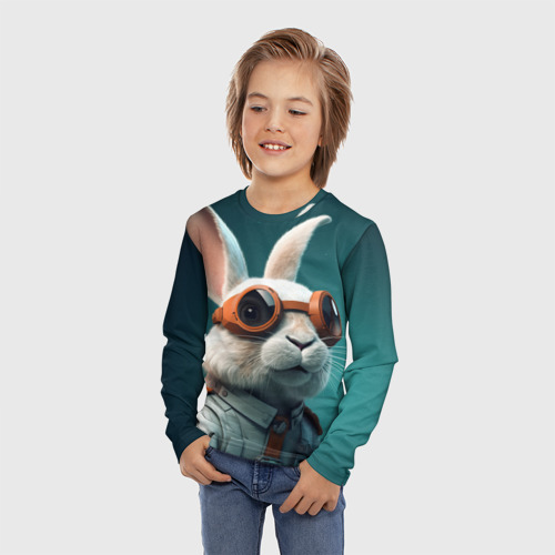 Детский лонгслив 3D Белый кролик-космонавт, цвет 3D печать - фото 3
