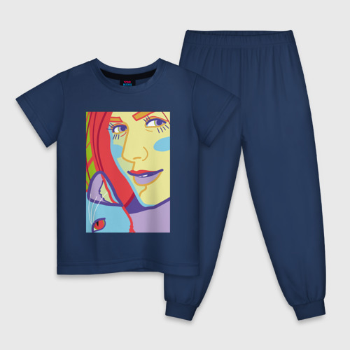 Детская пижама хлопок Яркий женский портрет в стиле поп-арт, цвет темно-синий