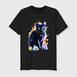Мужская футболка хлопок Slim Чёрный кот с кристаллами - нейросеть