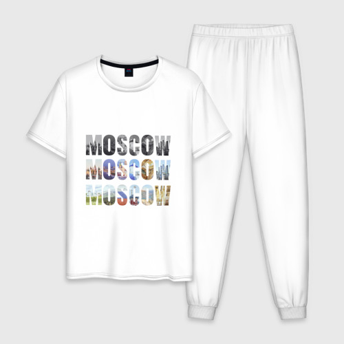 Мужская пижама хлопок с принтом Moscow - Москва, вид спереди #2