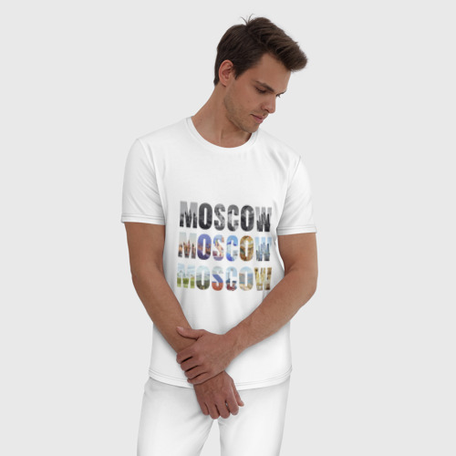Мужская пижама хлопок с принтом Moscow - Москва, фото на моделе #1