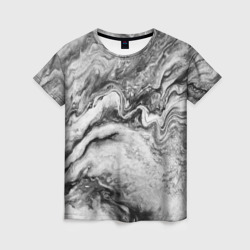 Женская футболка 3D Черно-белая мраморная абстракция