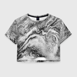 Женская футболка Crop-top 3D Черно-белая мраморная абстракция