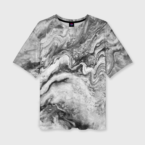 Женская футболка oversize 3D Черно-белая мраморная абстракция, цвет 3D печать