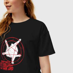 Женская футболка хлопок Oversize Кошачья пентаграмма прикол - worshipping the Dark Lord - фото 2