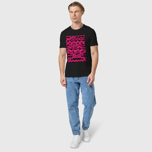 Мужская футболка хлопок с принтом Розовая стоп лента Абстракция с заградительной лентой Барби Barbie, вид сбоку #3