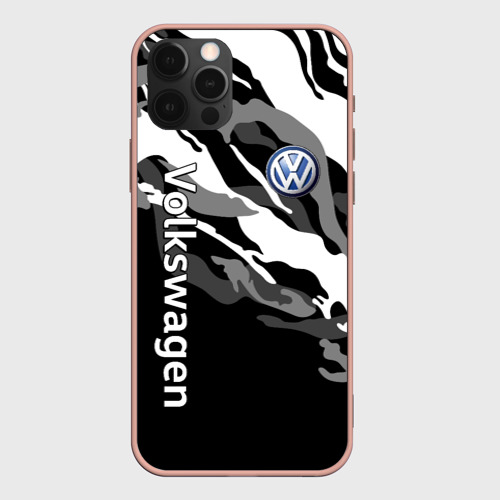 Чехол для iPhone 12 Pro Max с принтом Фольцваген - белый камуфляж, вид спереди #2