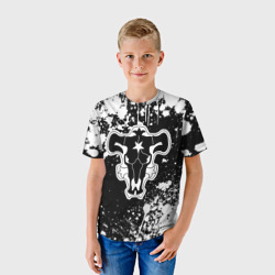 Детская футболка 3D Черный клевер - брызги и бык - фото 2
