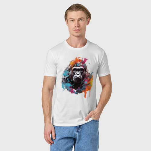 Мужская футболка хлопок Граффити с гориллой, цвет белый - фото 3