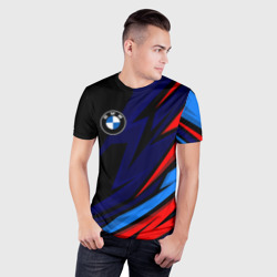 Мужская футболка 3D Slim BMW - m color's and black - фото 2