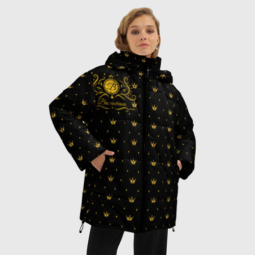 Женская зимняя куртка Oversize Королевский паттерн - Валентина, цвет черный - фото 3