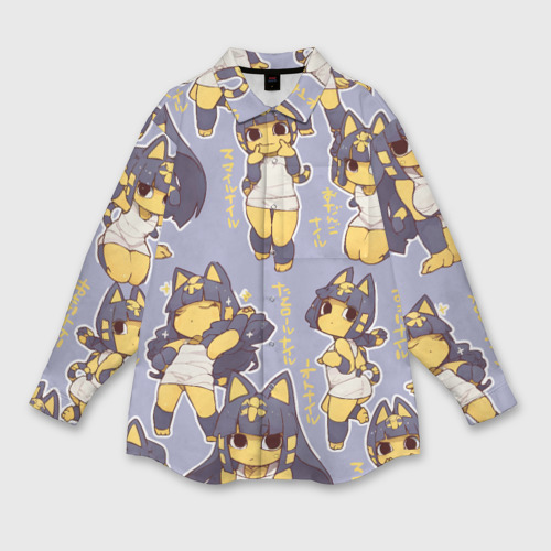 Мужская рубашка oversize 3D с принтом Анкха желтая египетская девушка кошка, вид спереди #2