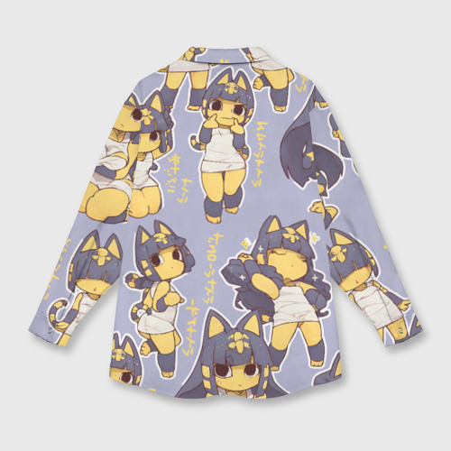 Женская рубашка oversize 3D с принтом Анкха желтая египетская девушка кошка, вид сзади #1