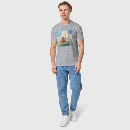 Мужская футболка хлопок Капибара в море, цвет меланж - фото 5