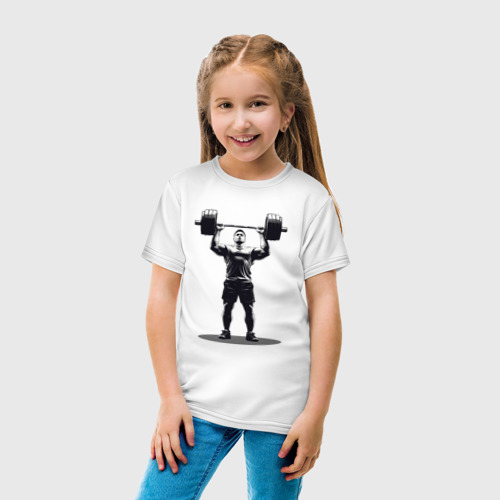 Детская футболка хлопок Спортсмен поднимает штангу, цвет белый - фото 5