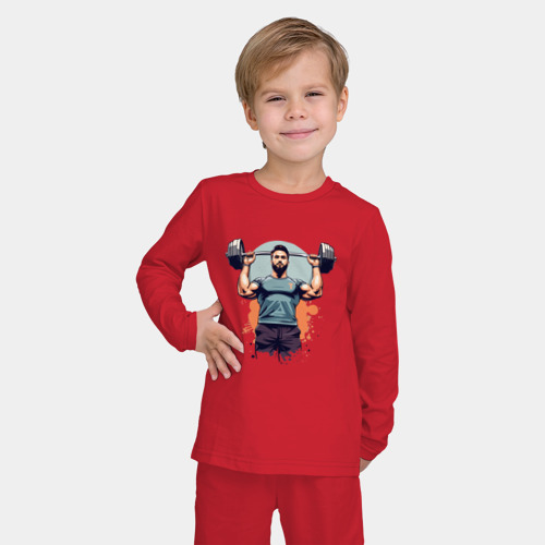 Детская пижама с лонгсливом хлопок Мужчина штангист, цвет красный - фото 3