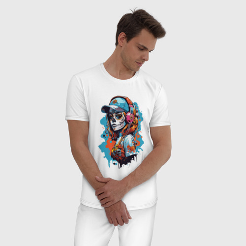 Мужская пижама хлопок Девушка калавера, цвет белый - фото 3