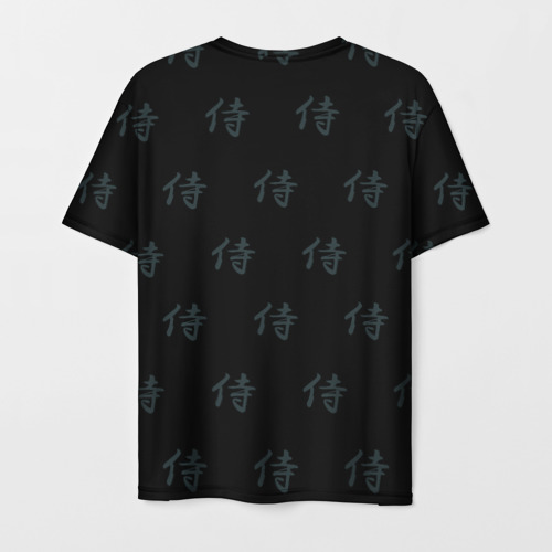Мужская футболка 3D с принтом Кот самурай сердитый, вид сзади #1