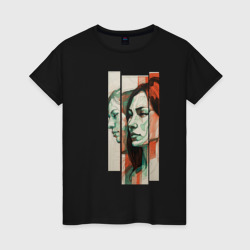 Женская футболка хлопок Рисованный портрет девушки: арт нейросети