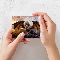 Поздравительная открытка Дракон сидящий на скале в лучах заката - фото 2