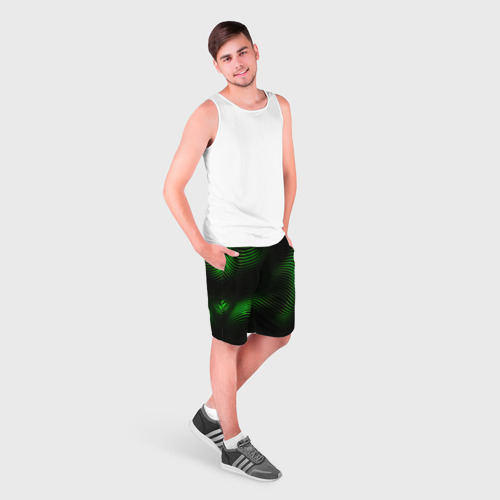 Мужские шорты 3D Зеленые тонкие линии, цвет 3D печать - фото 3