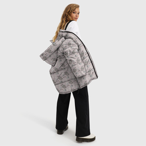 Женская зимняя куртка Oversize Литературный узор, цвет черный - фото 5