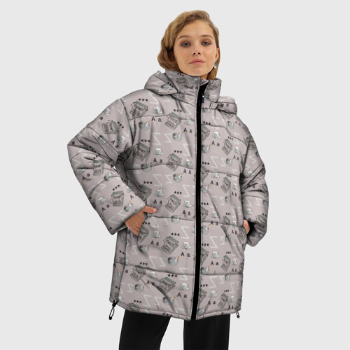 Женская зимняя куртка Oversize Литературный узор, цвет черный - фото 3