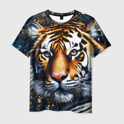 Портрет тигра с синим и золотым – Мужская футболка 3D с принтом купить со скидкой в -26%