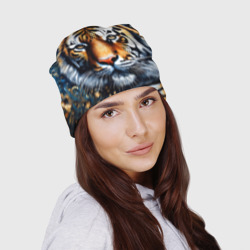 Шапка 3D Портрет тигра с синим и золотым - фото 2