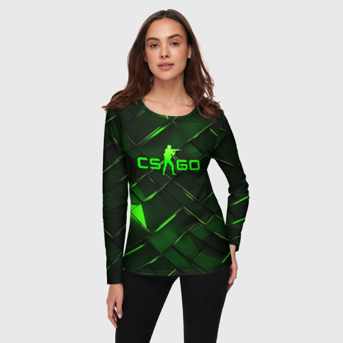 Женский лонгслив 3D CSGO green  abstract elements, цвет 3D печать - фото 3