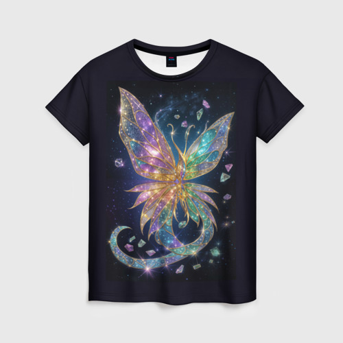 Женская футболка 3D с принтом Сверкающая бабочка, вид спереди #2
