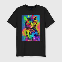 Мужская футболка хлопок Slim Funny cat - pop art - neural network