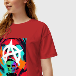 Женская футболка хлопок Oversize Анархия - череп - поп-арт - фото 2