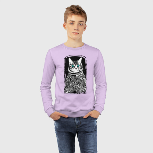 Детский свитшот хлопок Art cat - sketch - neural network, цвет лаванда - фото 7