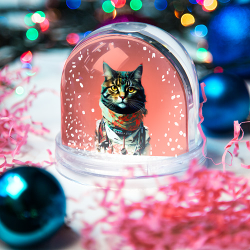 Игрушка Снежный шар Милый котик на розовом фоне - поп-арт - фото 3