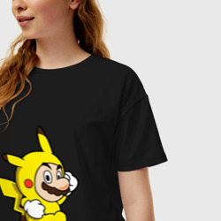 Женская футболка хлопок Oversize Марио Пикачу - фото 2
