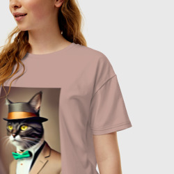 Женская футболка хлопок Oversize Портрет кота джентльмена в шляпе - фото 2