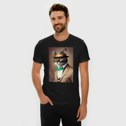 Мужская футболка хлопок Slim Портрет кота джентльмена в шляпе - фото 2
