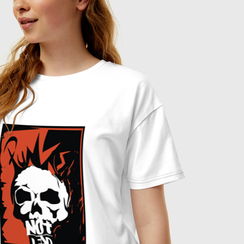 Женская футболка хлопок Oversize Punks skull, цвет белый - фото 3