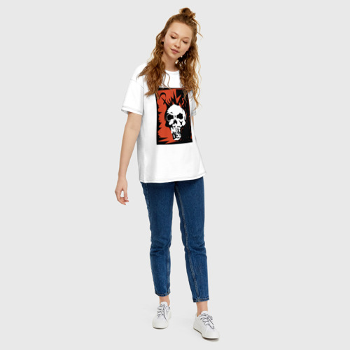 Женская футболка хлопок Oversize Punks skull, цвет белый - фото 5
