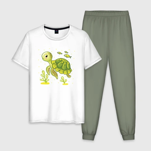 Мужская пижама с белой футболкой хлопок Green turtle