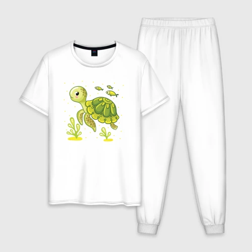Мужская пижама с белой футболкой хлопок Green turtle