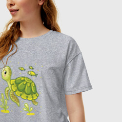 Женская футболка хлопок Oversize Green turtle - фото 2