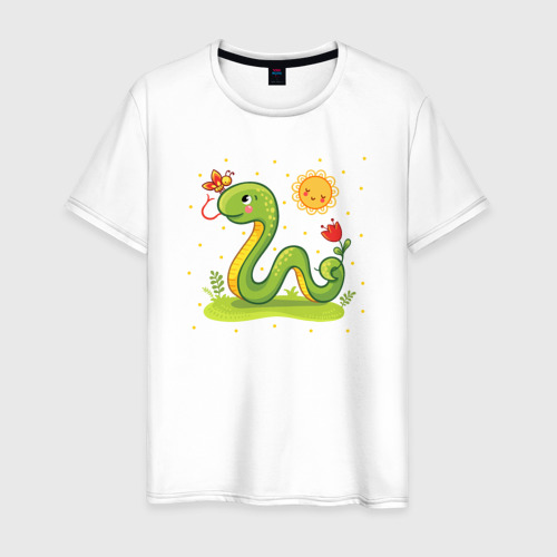 Мужская футболка из хлопка с принтом Змейка, вид спереди №1