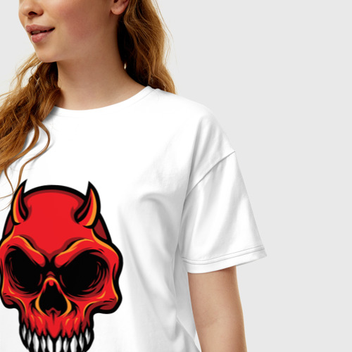 Женская футболка хлопок Oversize Red skull, цвет белый - фото 3